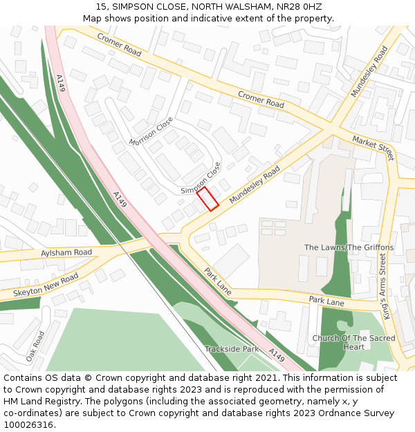 15, SIMPSON CLOSE, NORTH WALSHAM, NR28 0HZ: Location map and indicative extent of plot
