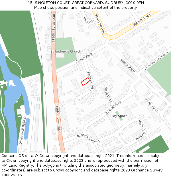 15, SINGLETON COURT, GREAT CORNARD, SUDBURY, CO10 0EN: Location map and indicative extent of plot