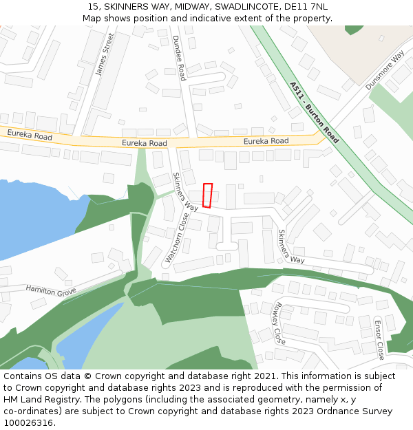 15, SKINNERS WAY, MIDWAY, SWADLINCOTE, DE11 7NL: Location map and indicative extent of plot
