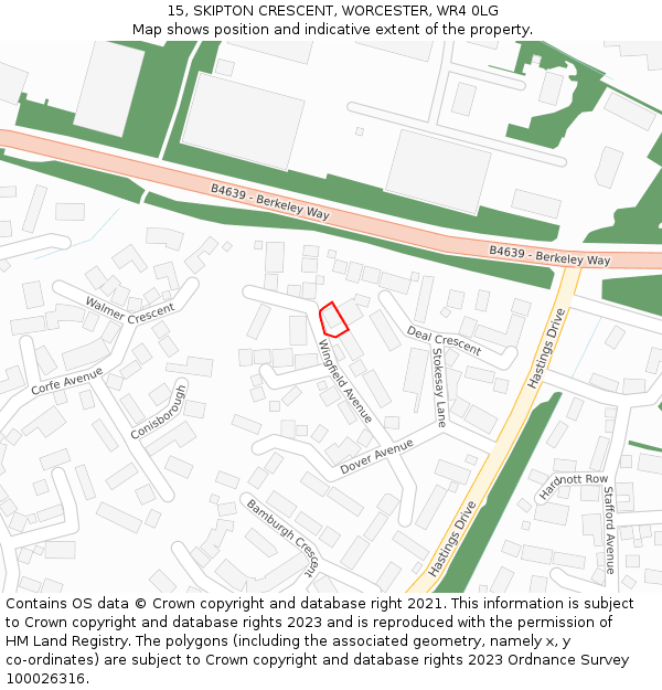 15, SKIPTON CRESCENT, WORCESTER, WR4 0LG: Location map and indicative extent of plot