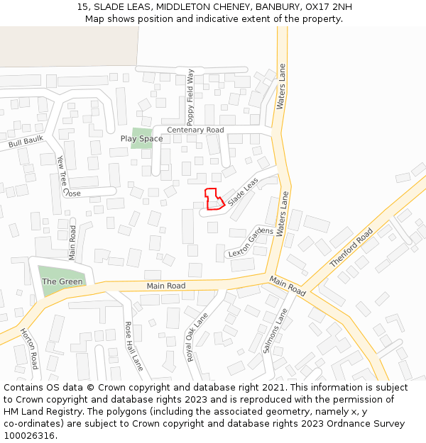 15, SLADE LEAS, MIDDLETON CHENEY, BANBURY, OX17 2NH: Location map and indicative extent of plot