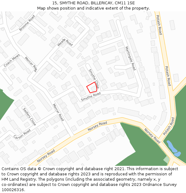 15, SMYTHE ROAD, BILLERICAY, CM11 1SE: Location map and indicative extent of plot