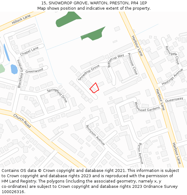 15, SNOWDROP GROVE, WARTON, PRESTON, PR4 1EP: Location map and indicative extent of plot