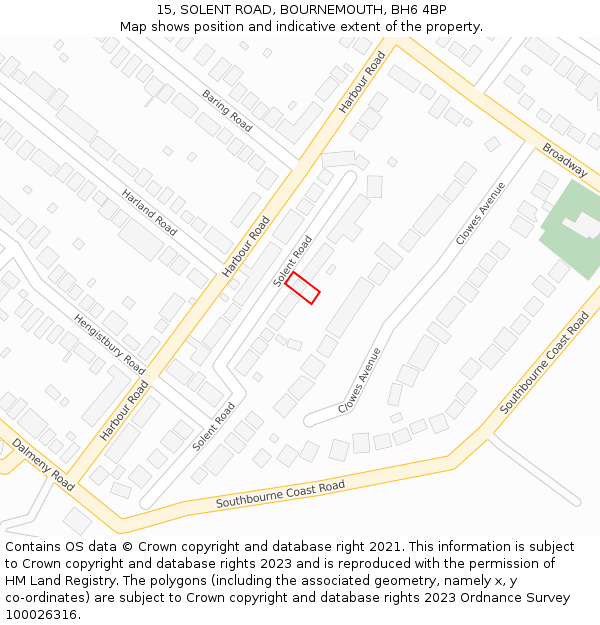 15, SOLENT ROAD, BOURNEMOUTH, BH6 4BP: Location map and indicative extent of plot