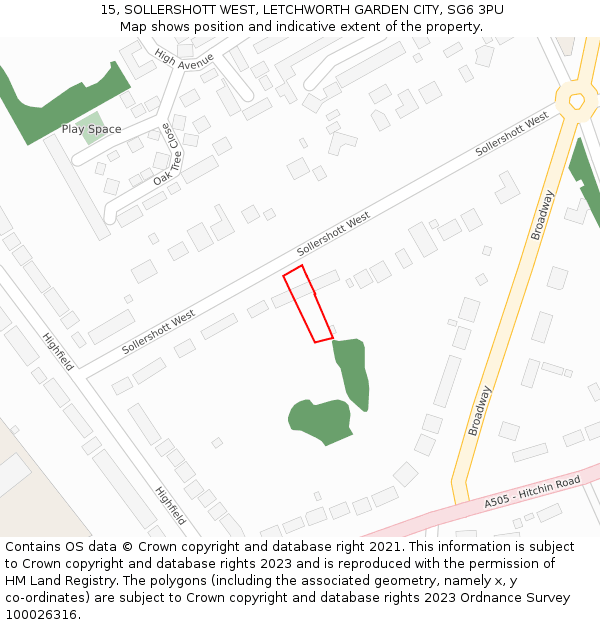 15, SOLLERSHOTT WEST, LETCHWORTH GARDEN CITY, SG6 3PU: Location map and indicative extent of plot