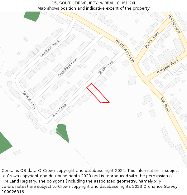 15, SOUTH DRIVE, IRBY, WIRRAL, CH61 2XL: Location map and indicative extent of plot