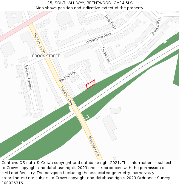 15, SOUTHALL WAY, BRENTWOOD, CM14 5LS: Location map and indicative extent of plot