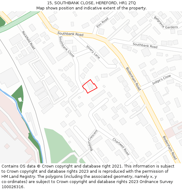 15, SOUTHBANK CLOSE, HEREFORD, HR1 2TQ: Location map and indicative extent of plot