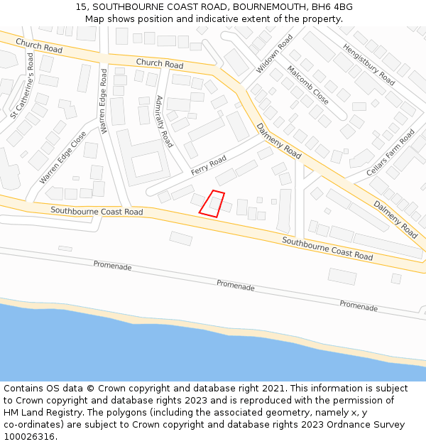 15, SOUTHBOURNE COAST ROAD, BOURNEMOUTH, BH6 4BG: Location map and indicative extent of plot