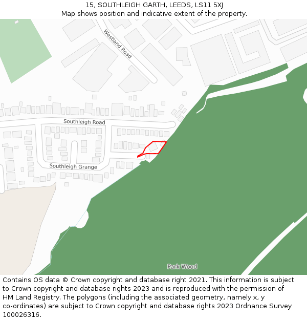 15, SOUTHLEIGH GARTH, LEEDS, LS11 5XJ: Location map and indicative extent of plot
