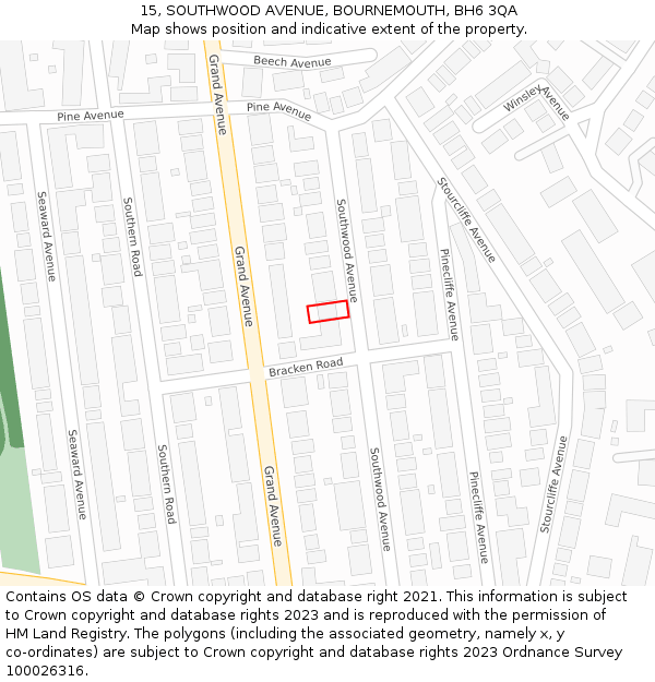 15, SOUTHWOOD AVENUE, BOURNEMOUTH, BH6 3QA: Location map and indicative extent of plot