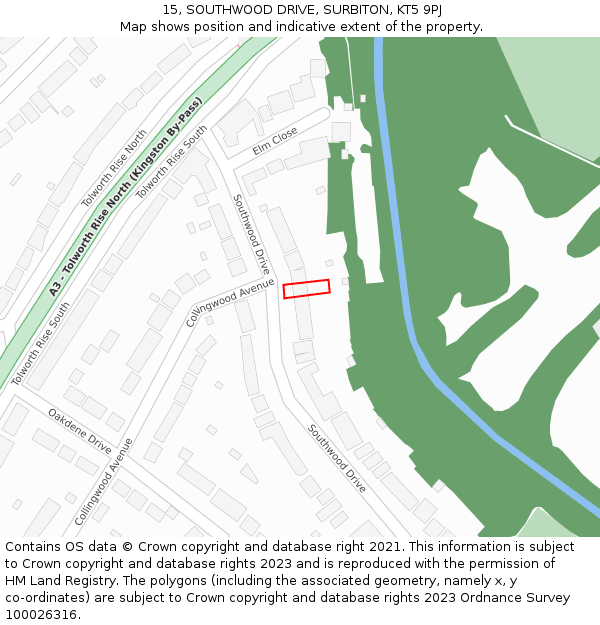 15, SOUTHWOOD DRIVE, SURBITON, KT5 9PJ: Location map and indicative extent of plot