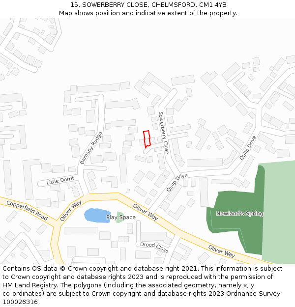15, SOWERBERRY CLOSE, CHELMSFORD, CM1 4YB: Location map and indicative extent of plot