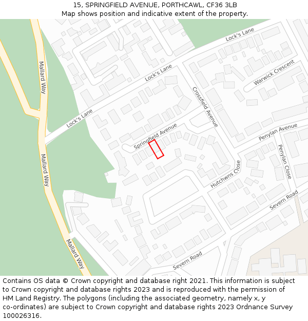 15, SPRINGFIELD AVENUE, PORTHCAWL, CF36 3LB: Location map and indicative extent of plot