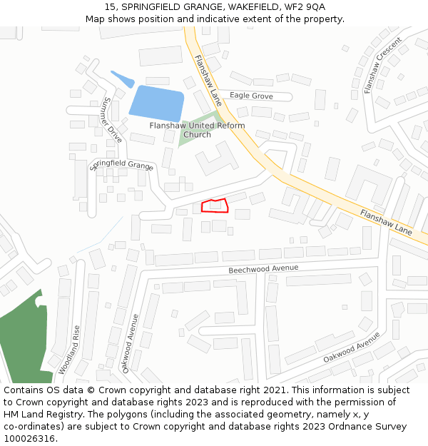 15, SPRINGFIELD GRANGE, WAKEFIELD, WF2 9QA: Location map and indicative extent of plot