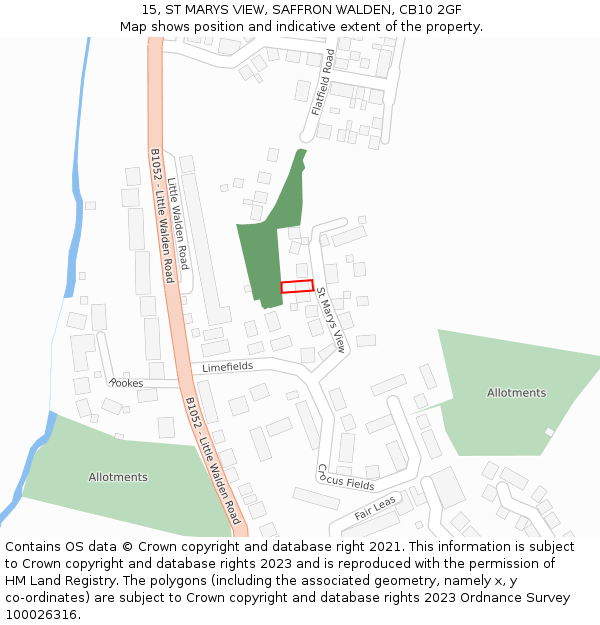 15, ST MARYS VIEW, SAFFRON WALDEN, CB10 2GF: Location map and indicative extent of plot