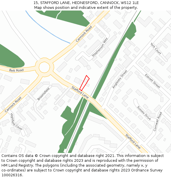 15, STAFFORD LANE, HEDNESFORD, CANNOCK, WS12 1LE: Location map and indicative extent of plot