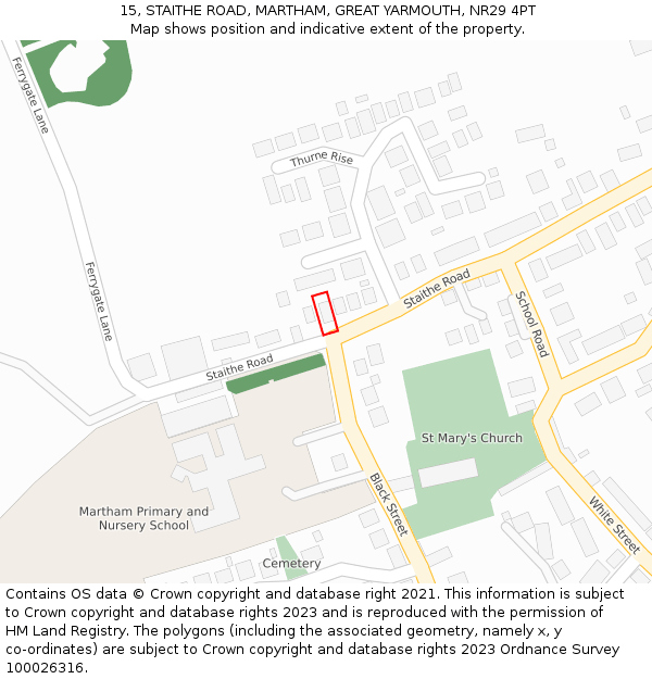 15, STAITHE ROAD, MARTHAM, GREAT YARMOUTH, NR29 4PT: Location map and indicative extent of plot