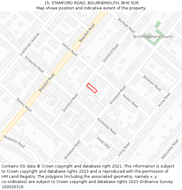 15, STAMFORD ROAD, BOURNEMOUTH, BH6 5DR: Location map and indicative extent of plot