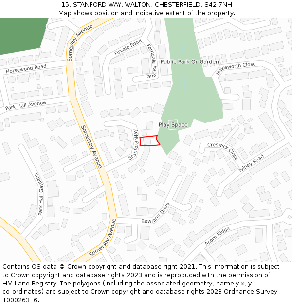 15, STANFORD WAY, WALTON, CHESTERFIELD, S42 7NH: Location map and indicative extent of plot