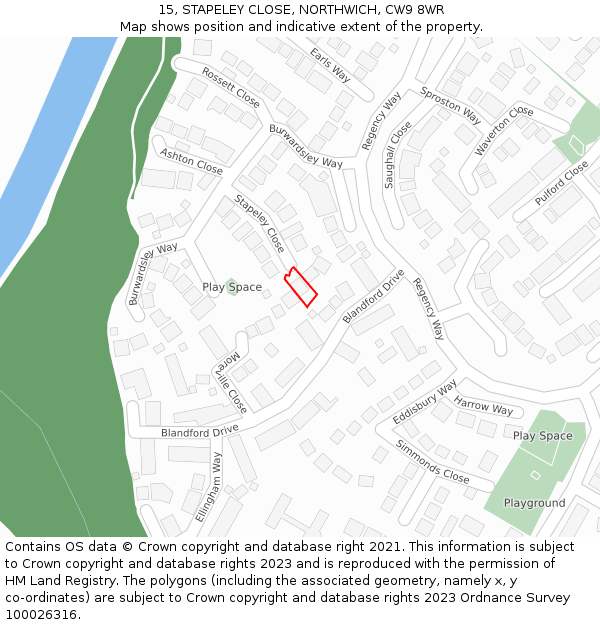 15, STAPELEY CLOSE, NORTHWICH, CW9 8WR: Location map and indicative extent of plot