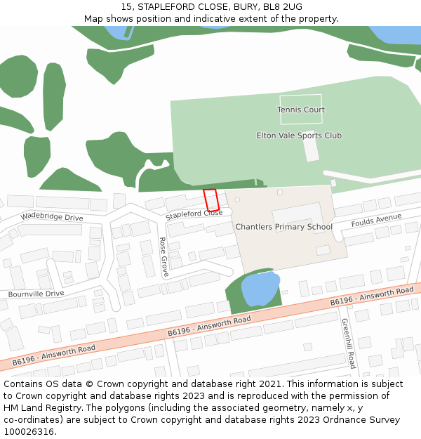 15, STAPLEFORD CLOSE, BURY, BL8 2UG: Location map and indicative extent of plot