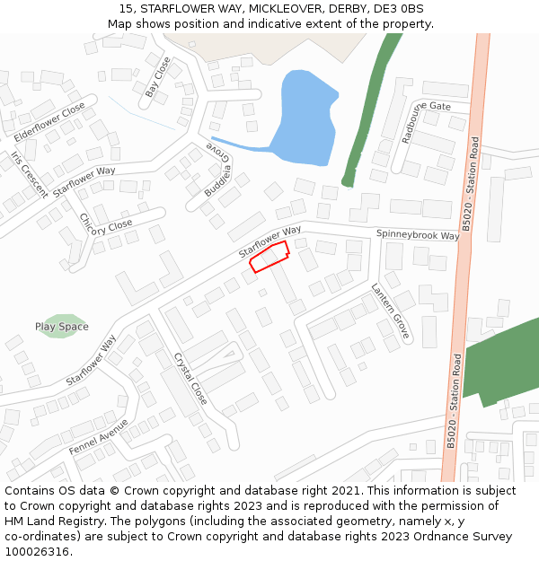 15, STARFLOWER WAY, MICKLEOVER, DERBY, DE3 0BS: Location map and indicative extent of plot