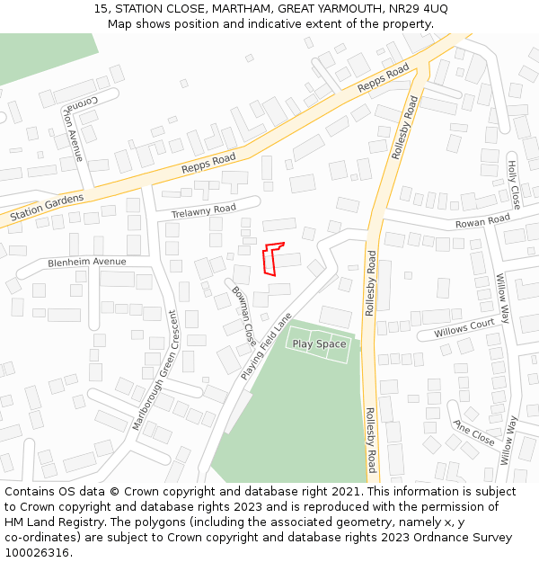 15, STATION CLOSE, MARTHAM, GREAT YARMOUTH, NR29 4UQ: Location map and indicative extent of plot