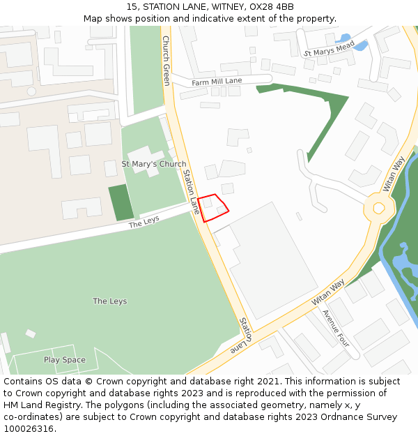 15, STATION LANE, WITNEY, OX28 4BB: Location map and indicative extent of plot