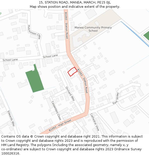 15, STATION ROAD, MANEA, MARCH, PE15 0JL: Location map and indicative extent of plot