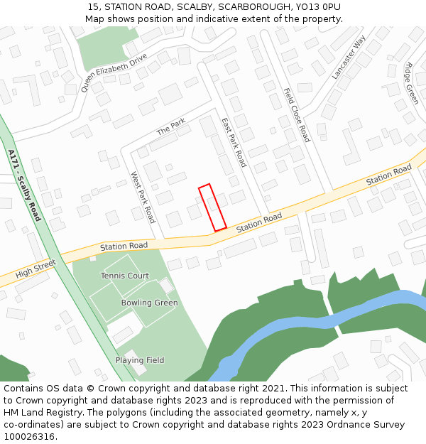 15, STATION ROAD, SCALBY, SCARBOROUGH, YO13 0PU: Location map and indicative extent of plot