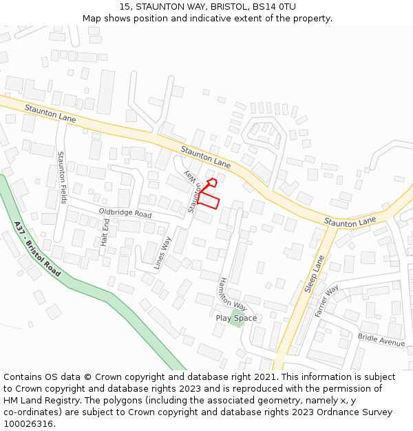 15, STAUNTON WAY, BRISTOL, BS14 0TU: Location map and indicative extent of plot