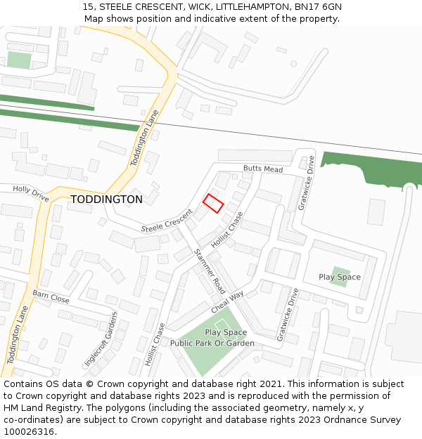 15, STEELE CRESCENT, WICK, LITTLEHAMPTON, BN17 6GN: Location map and indicative extent of plot