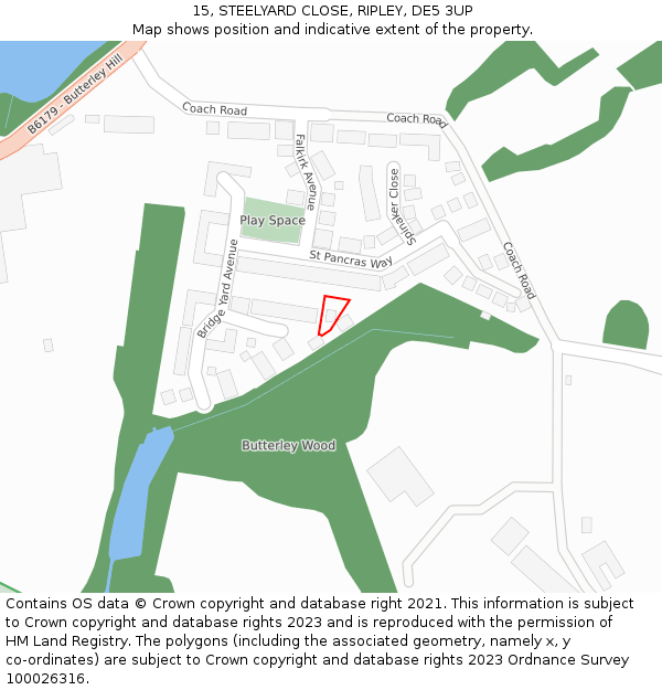 15, STEELYARD CLOSE, RIPLEY, DE5 3UP: Location map and indicative extent of plot