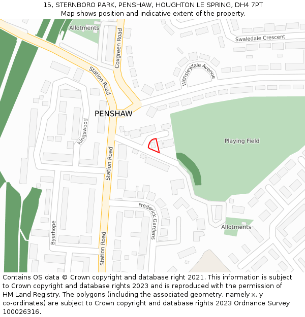 15, STERNBORO PARK, PENSHAW, HOUGHTON LE SPRING, DH4 7PT: Location map and indicative extent of plot