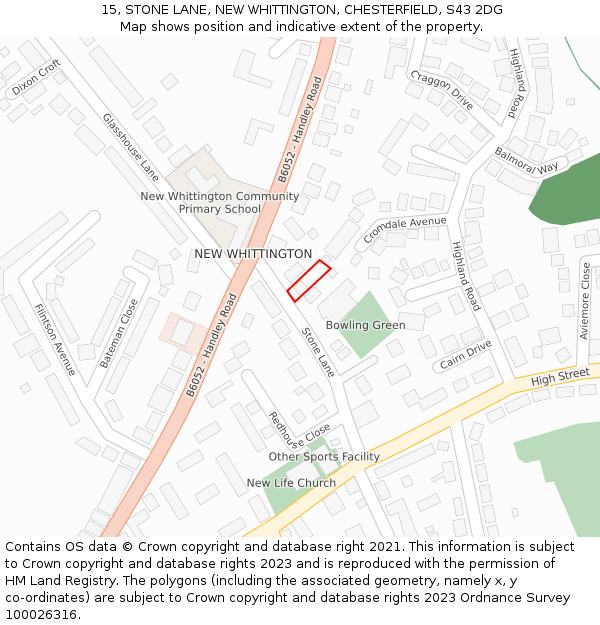 15, STONE LANE, NEW WHITTINGTON, CHESTERFIELD, S43 2DG: Location map and indicative extent of plot