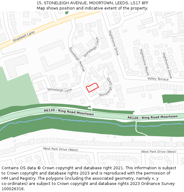 15, STONELEIGH AVENUE, MOORTOWN, LEEDS, LS17 8FF: Location map and indicative extent of plot