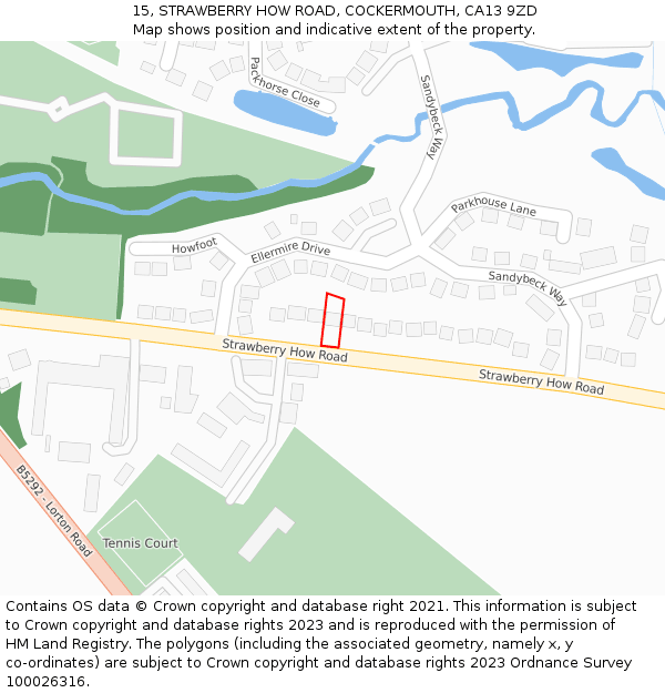 15, STRAWBERRY HOW ROAD, COCKERMOUTH, CA13 9ZD: Location map and indicative extent of plot