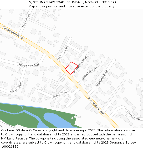 15, STRUMPSHAW ROAD, BRUNDALL, NORWICH, NR13 5PA: Location map and indicative extent of plot