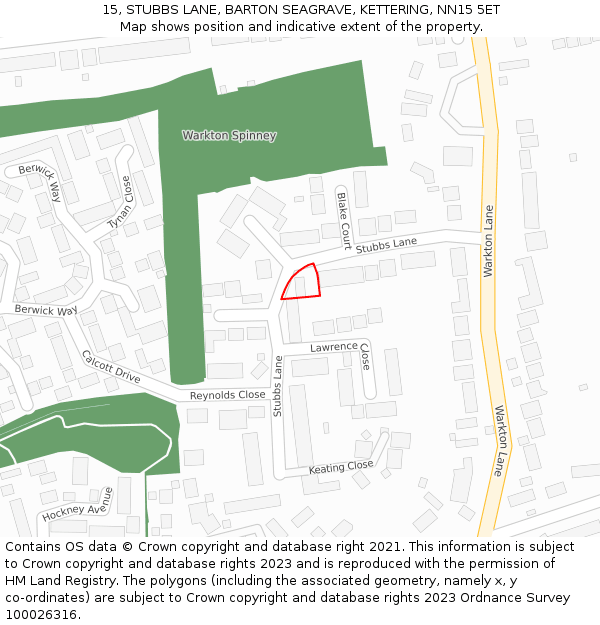 15, STUBBS LANE, BARTON SEAGRAVE, KETTERING, NN15 5ET: Location map and indicative extent of plot