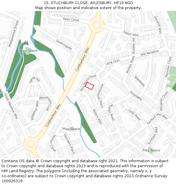 15, STUCHBURY CLOSE, AYLESBURY, HP19 8GD: Location map and indicative extent of plot