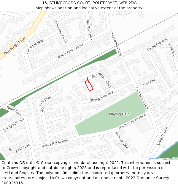 15, STUMPCROSS COURT, PONTEFRACT, WF8 2DG: Location map and indicative extent of plot