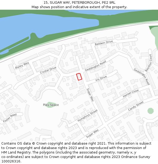 15, SUGAR WAY, PETERBOROUGH, PE2 9RL: Location map and indicative extent of plot