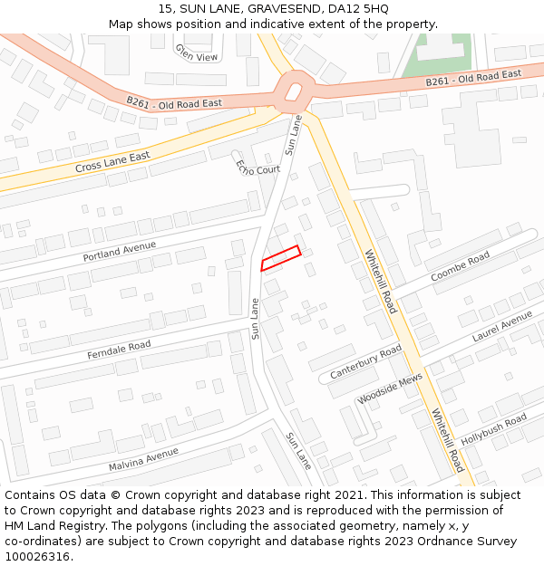 15, SUN LANE, GRAVESEND, DA12 5HQ: Location map and indicative extent of plot