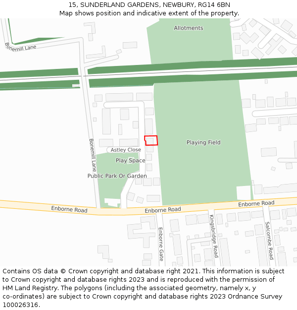 15, SUNDERLAND GARDENS, NEWBURY, RG14 6BN: Location map and indicative extent of plot