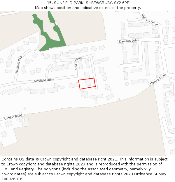 15, SUNFIELD PARK, SHREWSBURY, SY2 6PF: Location map and indicative extent of plot