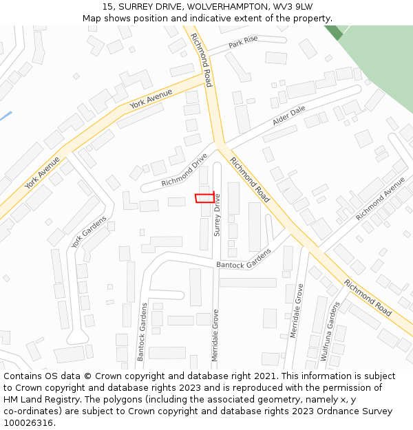 15, SURREY DRIVE, WOLVERHAMPTON, WV3 9LW: Location map and indicative extent of plot