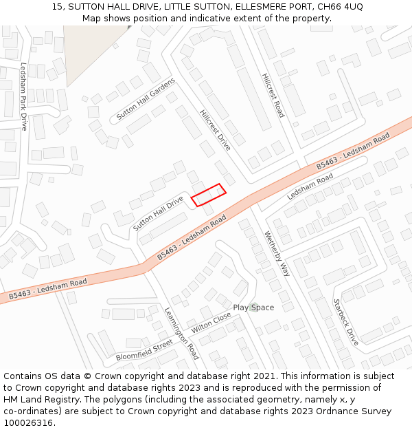 15, SUTTON HALL DRIVE, LITTLE SUTTON, ELLESMERE PORT, CH66 4UQ: Location map and indicative extent of plot