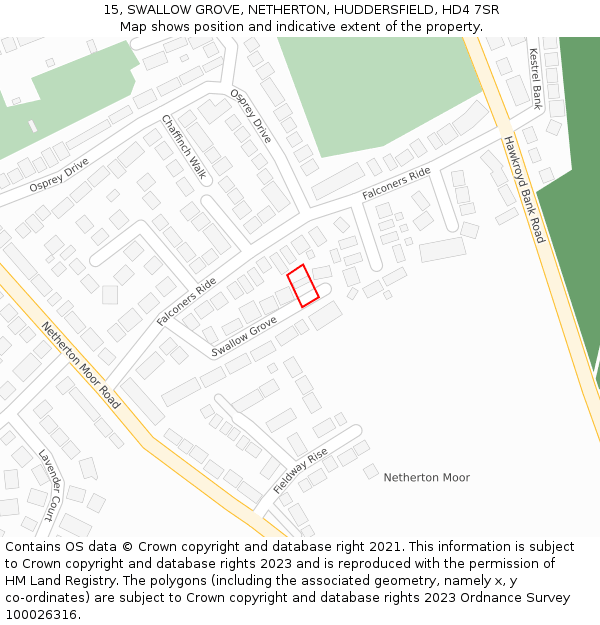 15, SWALLOW GROVE, NETHERTON, HUDDERSFIELD, HD4 7SR: Location map and indicative extent of plot