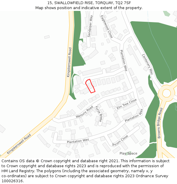 15, SWALLOWFIELD RISE, TORQUAY, TQ2 7SF: Location map and indicative extent of plot